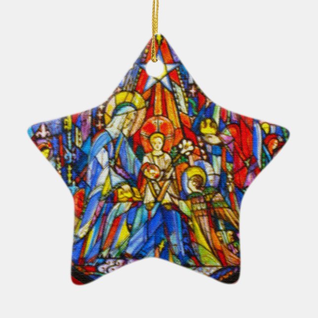Nativity Painted Stained Glass Style Ceramic Tree Decoration (Front)