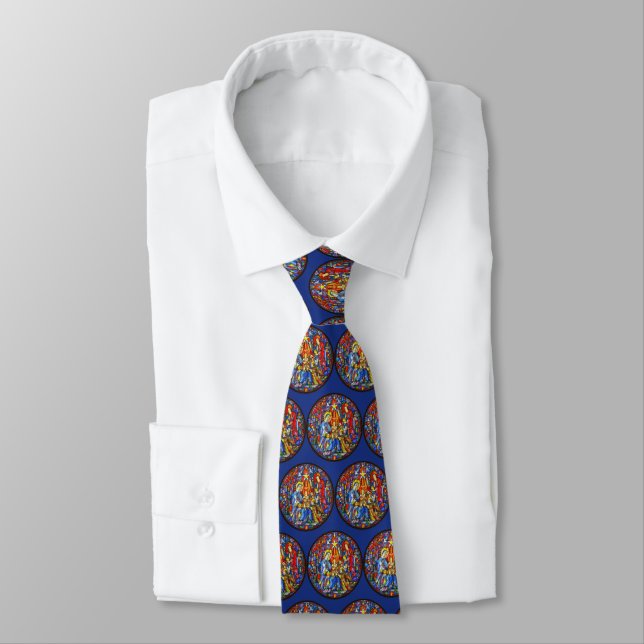 Nativity Painted Stained Glass Style Pattern Tie (Tied)