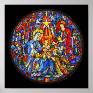 Nativity Painted Stained Glass Style Poster