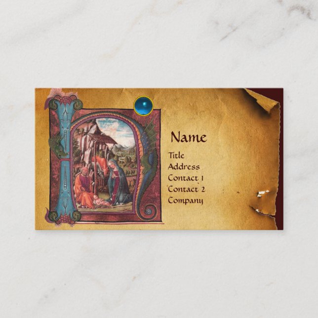 NATIVITY PARCHMENT  Blue Sapphire Monogram Business Card (Front)