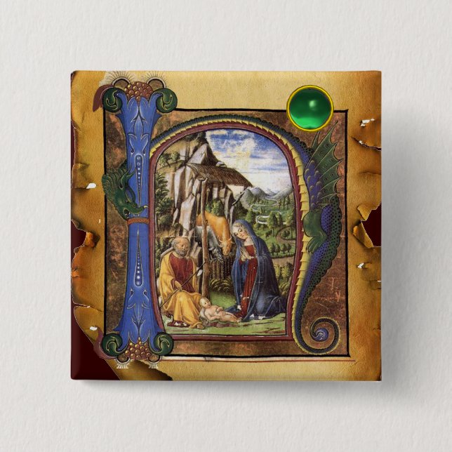 NATIVITY PARCHMENT Green Jade Monogram 15 Cm Square Badge (Front)