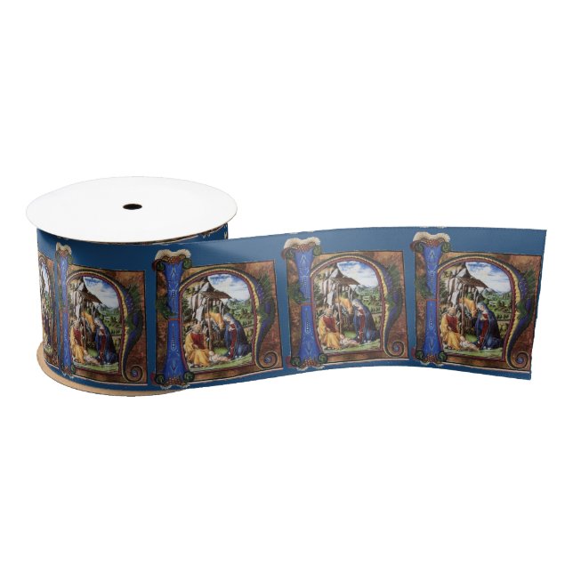 NATIVITY PARCHMENT MONOGRAM SATIN RIBBON (Spool)