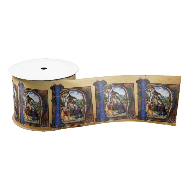 NATIVITY PARCHMENT MONOGRAM SATIN RIBBON (Spool)