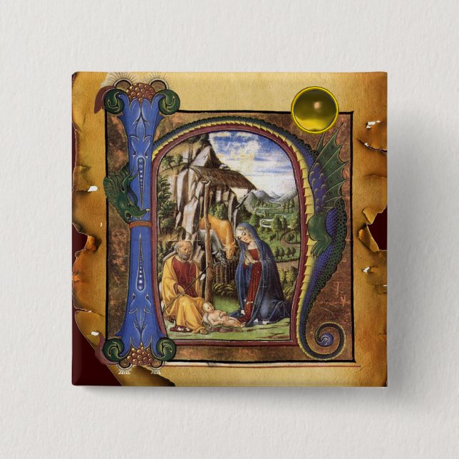NATIVITY PARCHMENT Yellow Topaz Monogram 15 Cm Square Badge (Front)