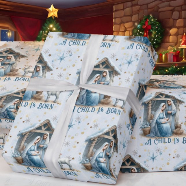 Nativity Personalize Text Baby Jesus Christmas Wrapping Paper (Creator Uploaded)