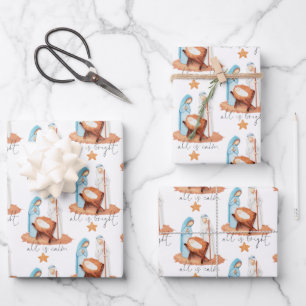 Nativity Scene All Is Calm Script Christmas Wrapping Paper Sheet