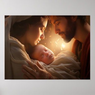 Nativity Scene Art, Christmas Print, Vintage Xmas  Poster