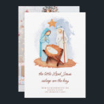 Nativity Scene Asleep on The Hay Photo Christmas  Holiday Card<br><div class="desc">Nativity Scene Asleep on The Hay Photo Christmas. A beautiful simple Nativity Scene and a line from the carol Away in a Manger. Easily personalise text as required and replace the sample picture on the back with your own favourite.</div>