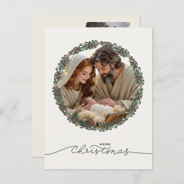 Nativity Scene Baby Jesus in the Manger Your Photo Holiday Postcard (Front/Back)