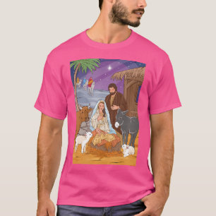 Nativity Scene. Baby Jesus Virgin Mary And Saint J T-Shirt