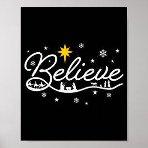 Nativity Scene Believe Christian Family Merry Chri Poster
