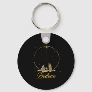 Nativity Scene Believe Christian Xmas Family Merry Key Ring