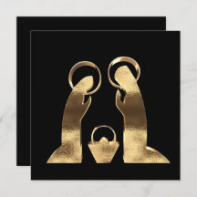 Nativity Scene Black and Gold Merry Christmas
