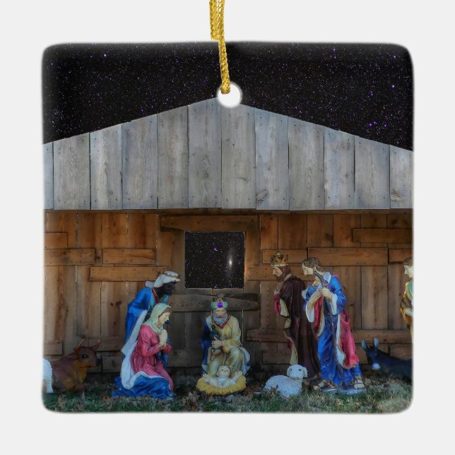 Nativity Scene Ceramic Ornament (Front)