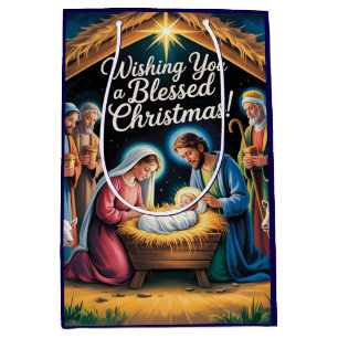 Nativity Scene Christmas Greeting Medium Gift Bag