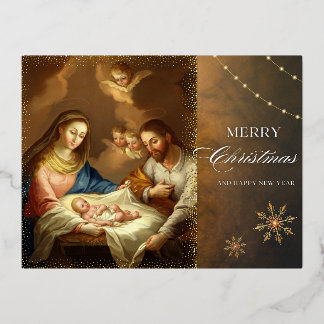 Nativity Scene Christmas Greetings Foil Holiday Postcard
