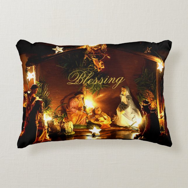 Nativity Scene Christmas Pillow (Front)