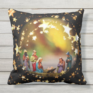 Nativity Scene Crib Virgin Mary Jesus Joseph Stars Outdoor Cushion