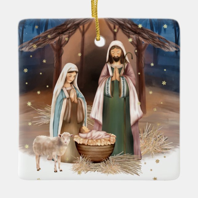 Nativity Scene Custom Christmas Ceramic Ornament (Front)