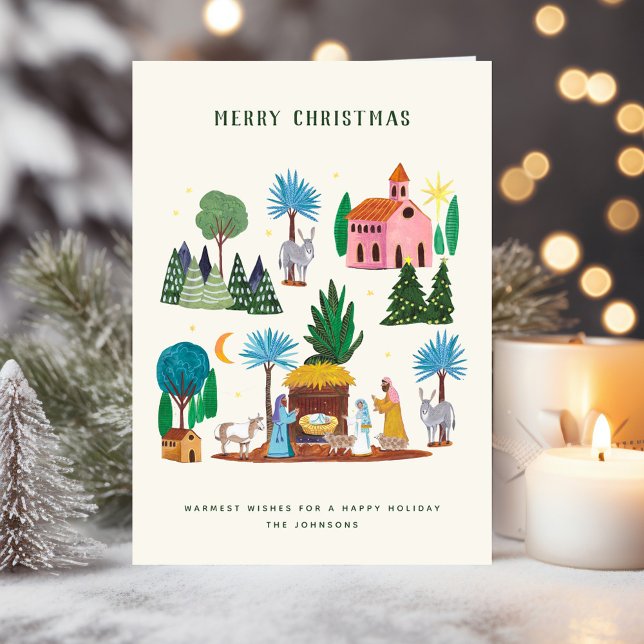 Nativity Scene Ecru Hand drawn Merry Christmas Holiday Card (Nativity Scene Ecru Hand drawn Merry Christmas Holiday Card)