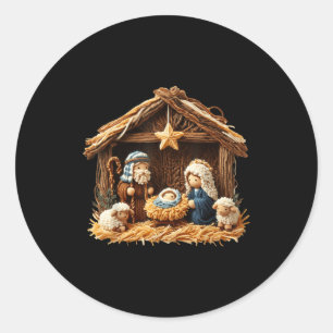 Nativity Scene Faux Yarn Crochet Jesus Christmas R Classic Round Sticker