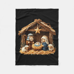 Nativity Scene Faux Yarn Crochet Jesus Christmas R Fleece Blanket