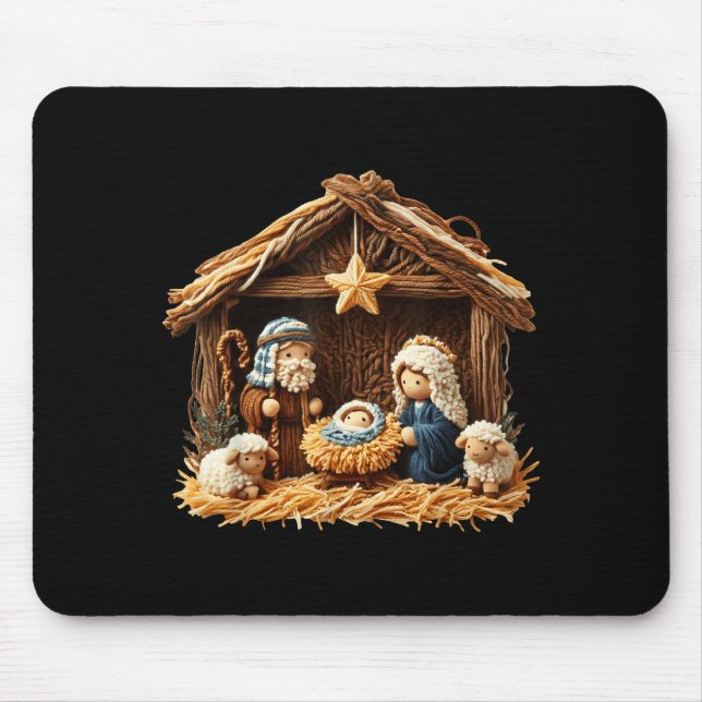 Nativity Scene Faux Yarn Crochet Jesus Christmas R Mouse Pad (Front)