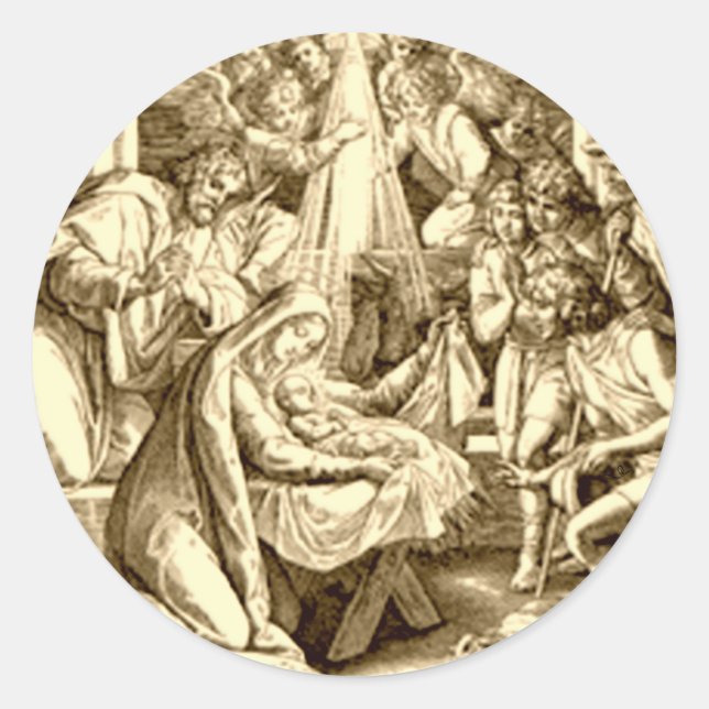Nativity Scene Gifts for Christmas Classic Round Sticker (Front)