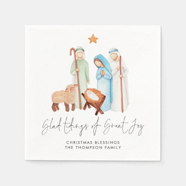 Nativity Scene Glad Tidings Of Great Joy Name Napkin (Front)