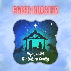 Nativity Scene - Happy Easter Paper Coaster