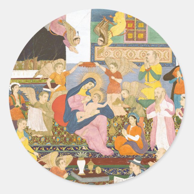 Nativity scene in indian style classic round sticker (Front)