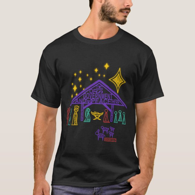 Nativity Scene - Isaiah 9:6-7 Christmas T-Shirt (Front)