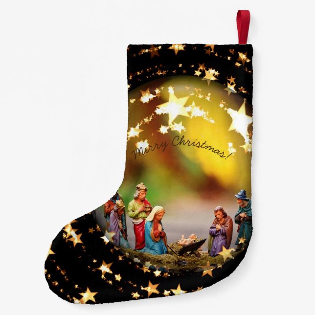 Nativity Scene Jesus in Crib Starry Christmas Small Christmas Stocking (Back)