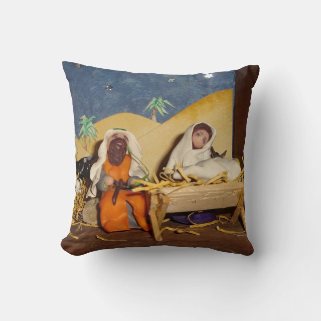 nativity scene Jesus Mary Joseph stable christmas Cushion (Front)
