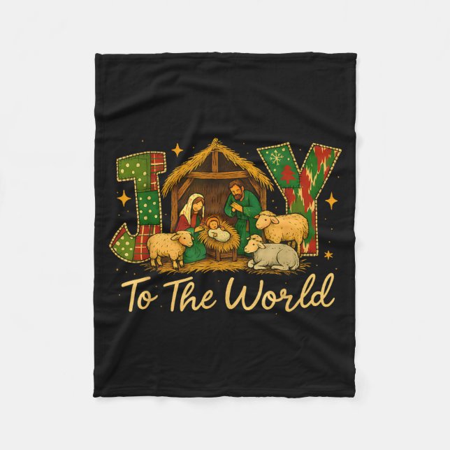 Nativity Scene Joy To The World – Christmas Faith  Fleece Blanket (Front)