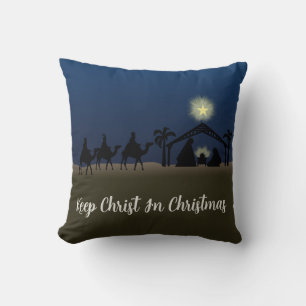 Nativity Scene Keep Christ In Christmas Cushion