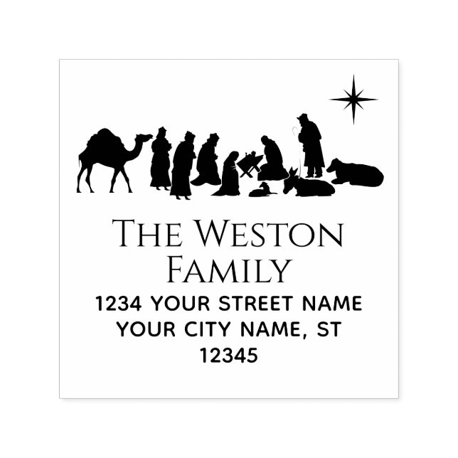  Nativity Scene Manger Baby Jesus Name Address Self-inking Stamp (Design)