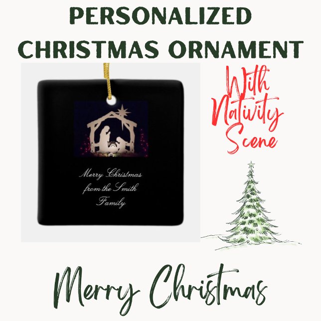 Nativity Scene Merry Christmas Ceramic Ornament (Create Your Own Christmas Ornament)