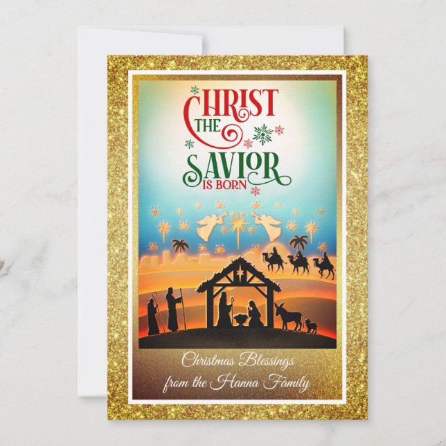 Nativity Scene "Merry Christmas & Happy New Year" Holiday Card (Front)