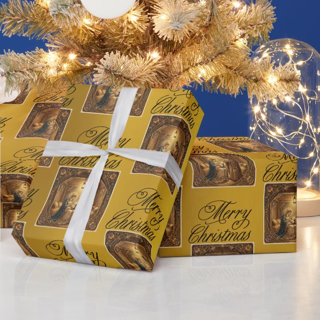 Nativity Scene on Gold Foil Wrapping Paper (Holidays)