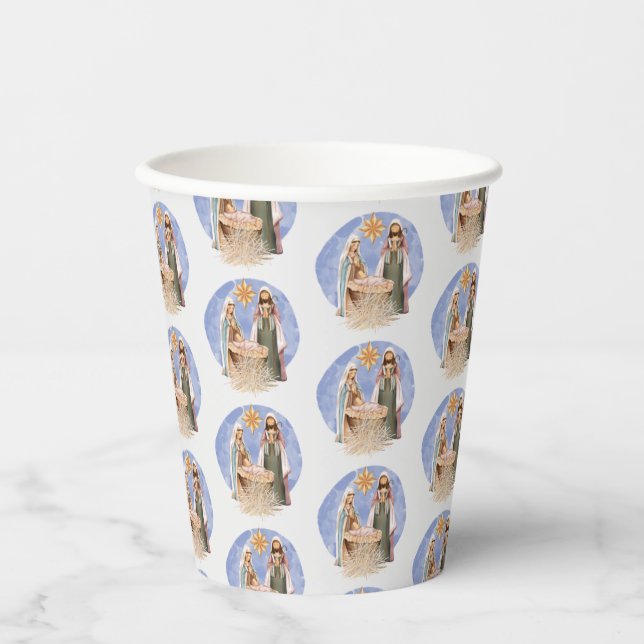 Nativity Scene Pattern Holiday Paper Cups (Front)
