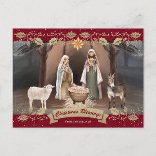 Nativity Scene Red Christian Christmas Holiday Postcard