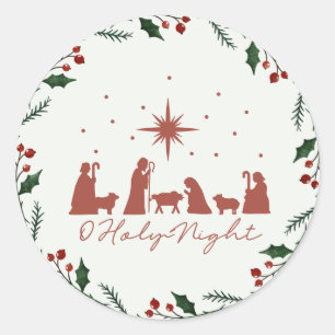 Nativity Scene Round Christmas Sticker
