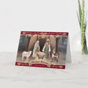 Nativity Scene Star of Bethlehem Red Holiday Card