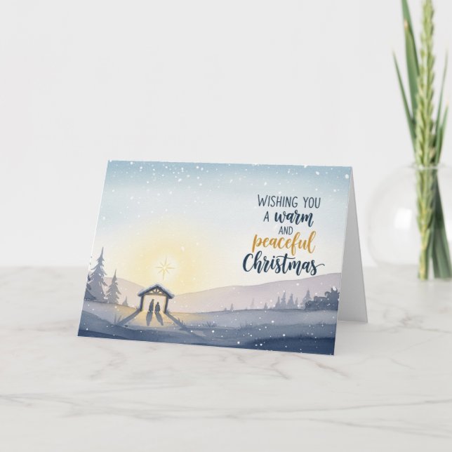 Nativity Scene Warm and Peaceful Christmas Art Holiday Card (Front)