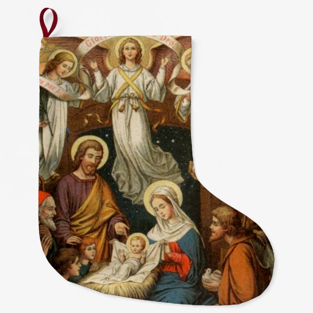 Nativity Scene with Angels Christmas Stocking (Front)