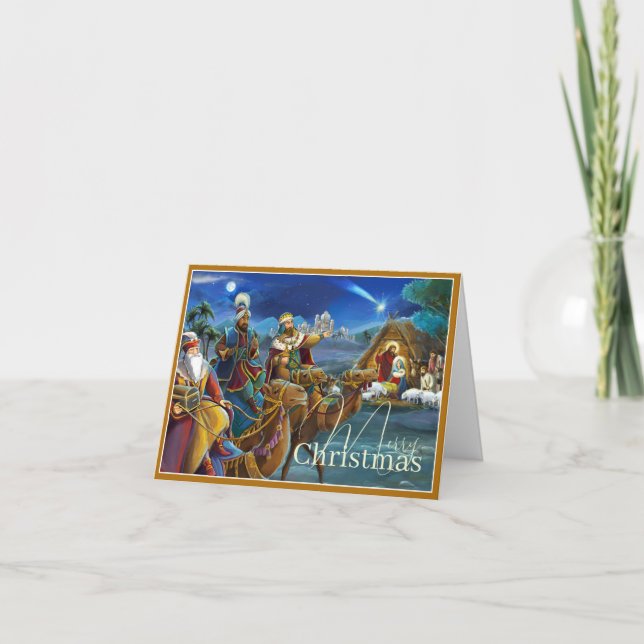 Nativity scene with wise men Christmas Holiday Card (Front)