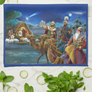 Nativity scene with wise men Christmas Holiday   Tea Towel
