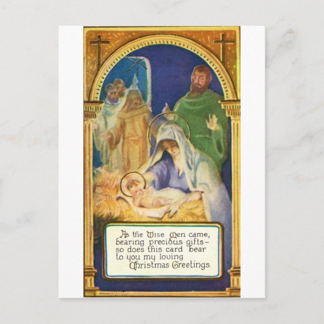 Nativity Scenes & Santa Holiday Postcard (Front)