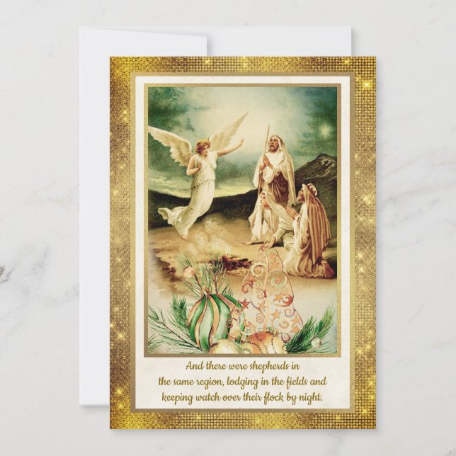 Nativity Shepherds & Angels Golden Christmas Invitation (Front)